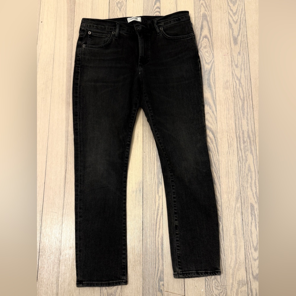 AGOLDE Women’s Black Toni Mid Rise Straight Leg Jeans Size 28
